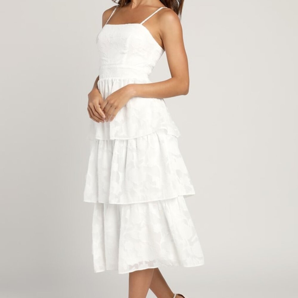 Lulus Grace And Beauty White Burnout Floral Print Tiered Dress - Size L